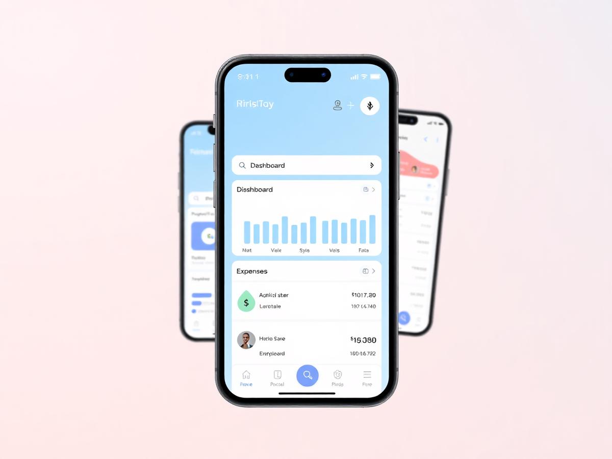 Dompet UMKM mobile app mockup showing a financial dashboard